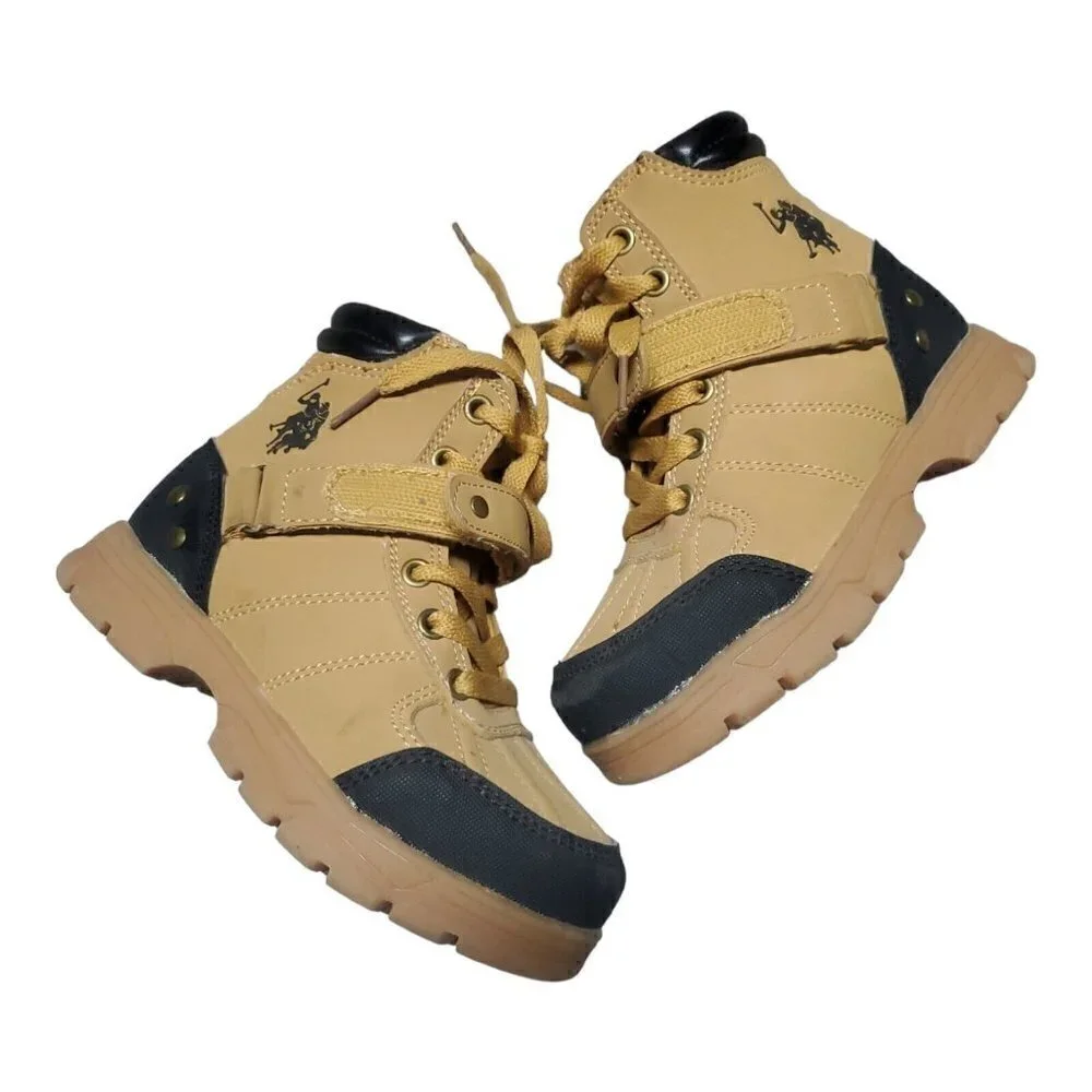 US Polo Association Kids Ankle Boots Tan/Black Size 11 Lace-up Hiking Sh…